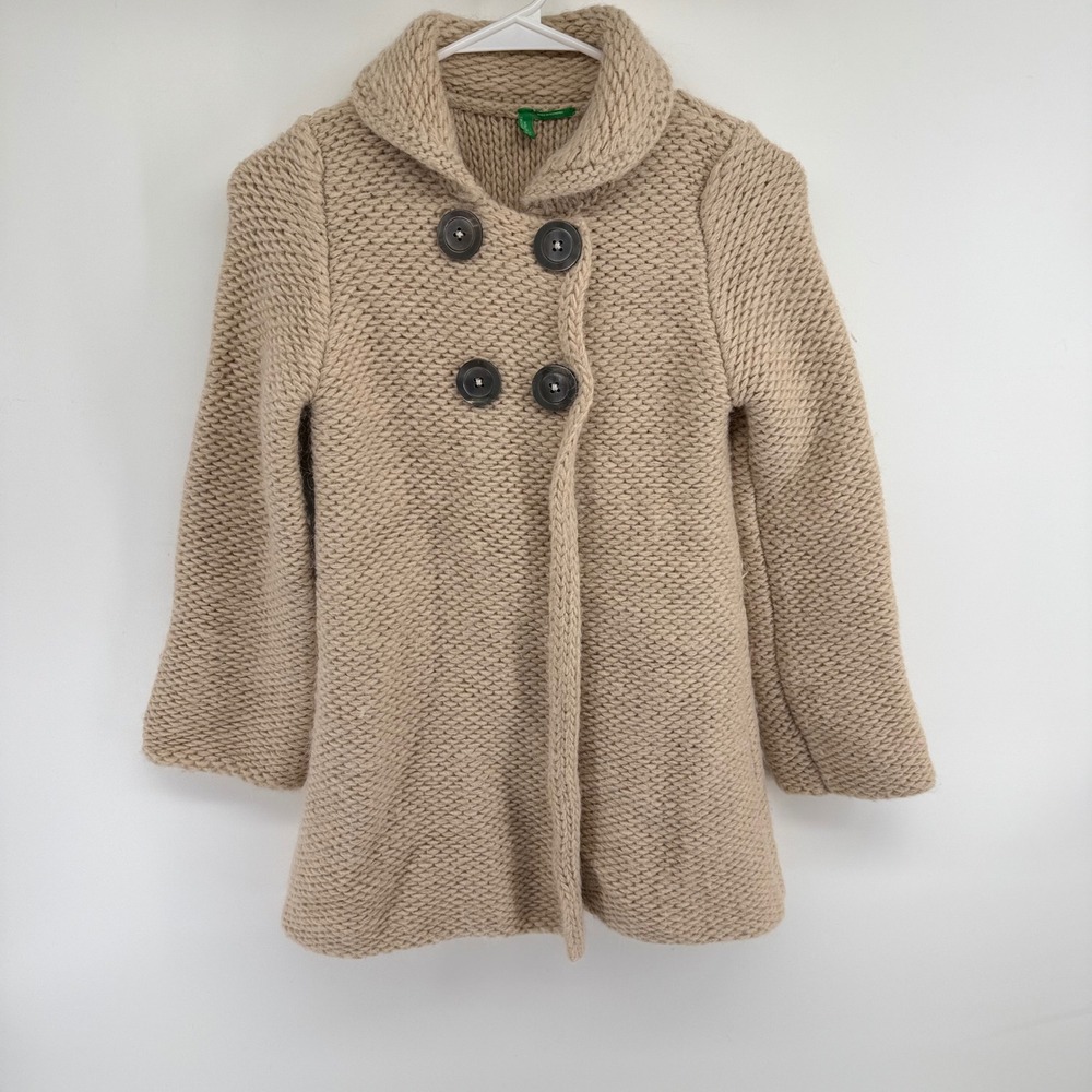 United Colors of Benetton Kids Beige Chunky Knit Mohair Alpaca Cardigan Coat 7-8